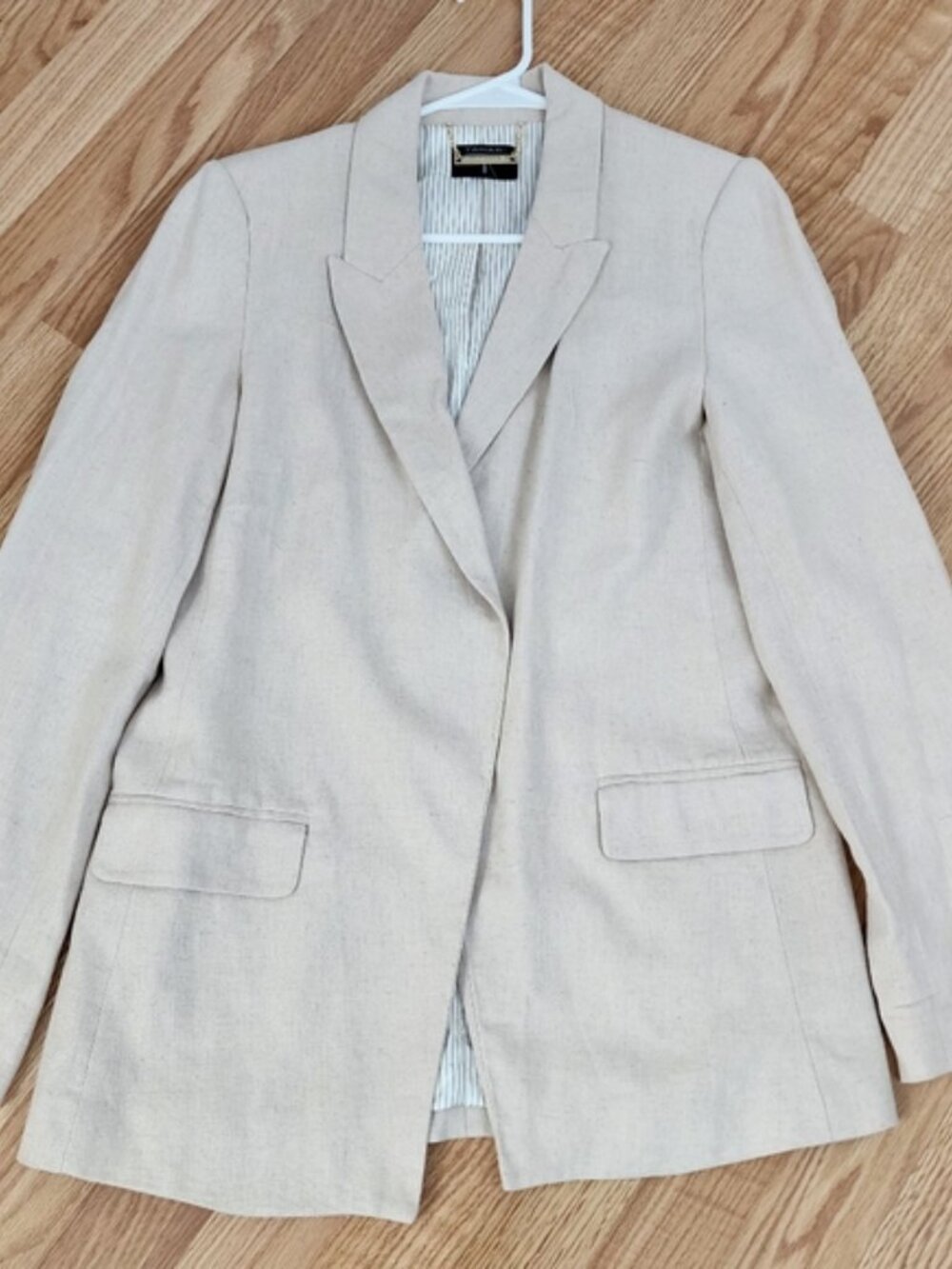 Tahari Linen Blend Open Front Minimalist Neutral Blazer Jacket Medium